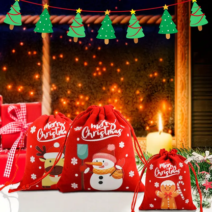 Christmas Red Velvet Drawstring Pouch Set
