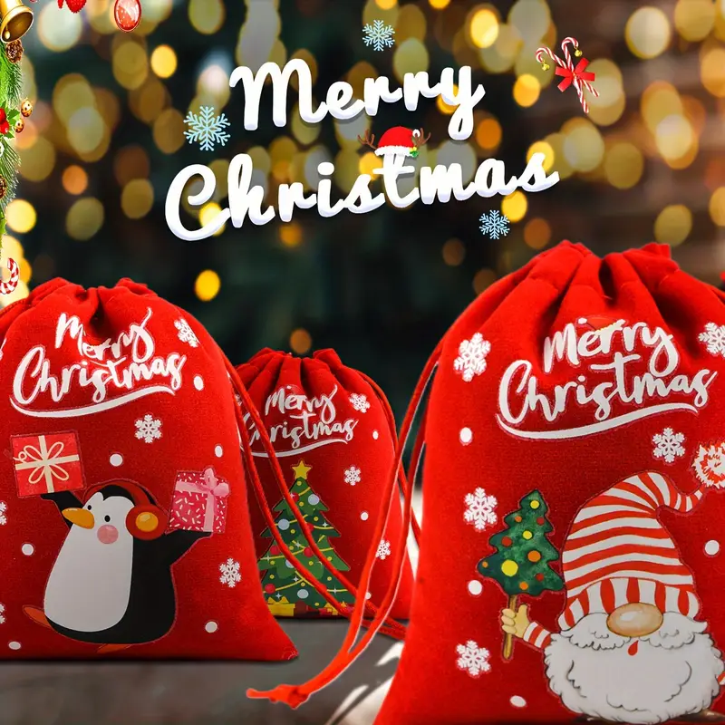 Christmas Red Velvet Drawstring Pouch Set